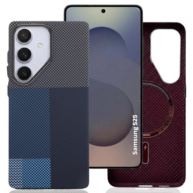 CROWNYX Magnetic Case for Samsung Galaxy S25, Compatible With Wireless Charging, Ultra Slim Drop Resistant Cover, Anti-Slip, Carbon Fiber, Blue