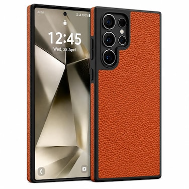 CROWNYX Premium Leather Case for Samsung Galaxy s25 Ultra Magnetic Shockproof Cover, Anti-Scratch, Slim Protective Back with Raised Camera Protection (Orange)