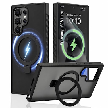 CROWNYX Magnetic Stand Case for Samsung Galaxy S26 Ultra, Shockproof Slim Hybrid TPU Cover with Grip Ring, 6.9 Inch   Aegis GripStand Pro Case