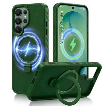 CROWNYX Magnetic Stand Case for Samsung Galaxy S26 Ultra, Shockproof Slim Hybrid TPU Cover with Grip Ring, 6.9 Inch   Aegis GripStand Pro Case