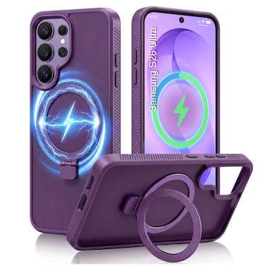 CROWNYX Magnetic Stand Case for Samsung Galaxy S26 Ultra, Shockproof Slim Hybrid TPU Cover with Grip Ring, 6.9 Inch   Aegis GripStand Pro Case