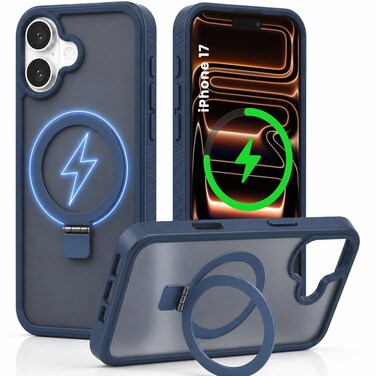 CROWNYX Magnetic Stand Case for iPhone 17, Shockproof Slim Hybrid TPU Cover with Grip &amp; Ring, Matte   Aegis GripStand Pro Case