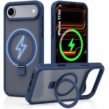 CROWNYX Magnetic Stand Case for iPhone 17 Air, Shockproof Slim Hybrid TPU Cover with Grip &amp; Ring, Matte   Aegis GripStand Pro Case