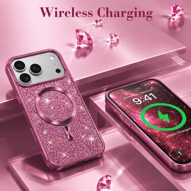 CROWNYX Luxury Glitter Case Compatible with iPhone 17 Pro, Magnetic Sparkle Rhinestone Diamond Protective Phone Cover with Camera Protection, Slim Shockproof Bling Case for Women and Girls