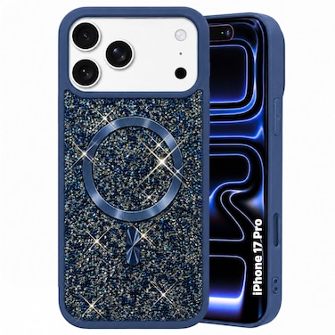 CROWNYX Luxury Glitter Case Compatible with iPhone 17 Pro, Magnetic Sparkle Rhinestone Diamond Protective Phone Cover with Camera Protection, Slim Shockproof Bling Case for Women and Girls