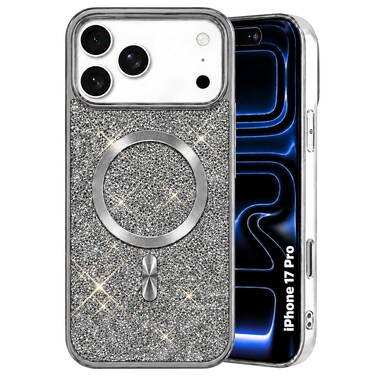CROWNYX Luxury Glitter Case Compatible with iPhone 17 Pro, Magnetic Sparkle Rhinestone Diamond Protective Phone Cover with Camera Protection, Slim Shockproof Bling Case for Women and Girls