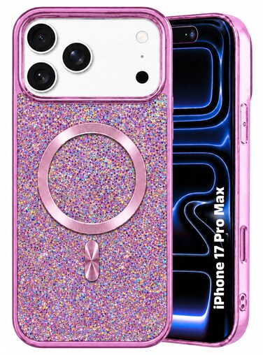 CROWNYX Luxury Glitter Case Compatible with iPhone 17 Pro Max, Magnetic Sparkle Rhinestone Diamond Protective Phone Cover with Camera Protection, Slim Shockproof Bling Case for Women and Girls