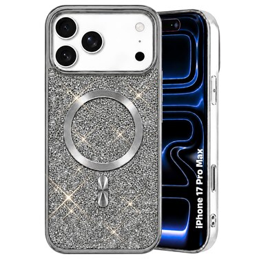 CROWNYX Luxury Glitter Case Compatible with iPhone 17 Pro Max, Magnetic Sparkle Rhinestone Diamond Protective Phone Cover with Camera Protection, Slim Shockproof Bling Case for Women and Girls