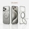 CROWNYX Clear Case for iPhone 17 Pro Max Cover with 360&deg; Spin Ring Stand, Compatible with Wireless Charging, Military-Grade Protection, Anti-Yellowing Transparent, Scratch-Resistant, Ultra Slim Case
