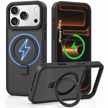 CROWNYX Magnetic Stand Case for iPhone 17 Pro, Shockproof Slim Hybrid TPU Cover with Grip &amp; Ring, Matte   Aegis GripStand Pro Case