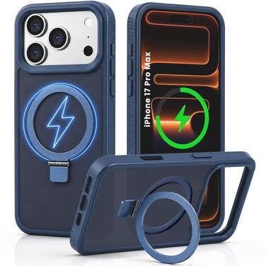 CROWNYX Magnetic Compatible Stand Case for iphone 17 Pro Max, Shockproof Slim Hybrid TPU Cover with Grip Ring, Matte   Aegis GripStand Pro Case