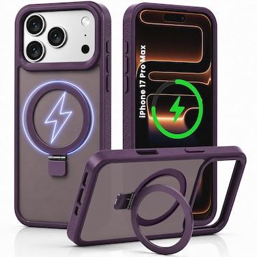 CROWNYX Magnetic Compatible Stand Case for iphone 17 Pro Max, Shockproof Slim Hybrid TPU Cover with Grip Ring, Matte   Aegis GripStand Pro Case
