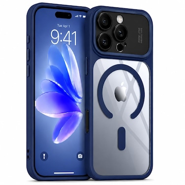 CROWNYX Magnetic Clear Convertible Case for iPhone 16   Matte TPU Bumper with Frosted Transparent PC Back   Camera Lens Protection   Shockproof Slim Cover   Wireless Charging Compatible (Dark Blue)