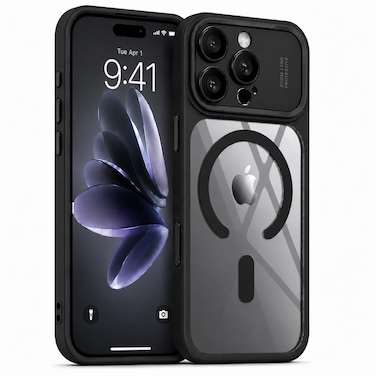 CROWNYX Magnetic Clear Convertible Case for iPhone 16 Pro   Matte TPU Bumper with Frosted Transparent PC Back   Camera Lens Protection   Shockproof Slim Cover   Wireless Charging Compatible (Black)