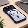 CROWNYX Magnetic Clear Back Case for iPhone 16 Pro   Matte TPU Bumper with Frosted Transparent PC Back   Camera Lens Protection   Shockproof Slim Cover   Wireless Charging Compatible (Dark Blue)