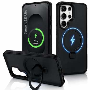 CROWNYX Magnetic Stand Case for Samsung Galaxy S25 Ultra, Shockproof Slim Hybrid TPU Cover with Grip Ring   Aegis GripStand Pro Case