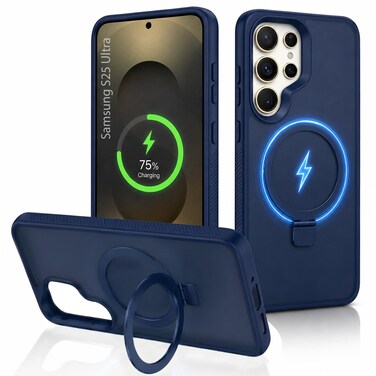 CROWNYX Magnetic Stand Case for Samsung Galaxy S25 Ultra, Shockproof Slim Hybrid TPU Cover with Grip Ring   Aegis GripStand Pro Case
