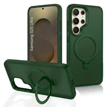 CROWNYX Magnetic Stand Case for Samsung Galaxy S25 Ultra, Shockproof Slim Hybrid TPU Cover with Grip Ring   Aegis GripStand Pro Case