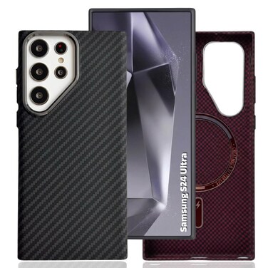 CROWNYX Magnetic Case for Samsung Galaxy S24 Ultra, Compatible With Wireless Charging, Ultra Slim Drop Resistant Cover, Anti-Slip, Carbon Fiber, Black