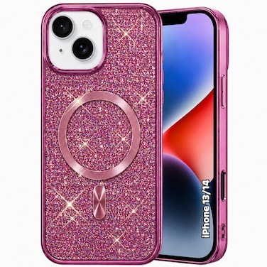 CROWNYX Luxury Glitter Case Compatible with iPhone 13/14, Magnetic Sparkle Rhinestone Diamond Protective Phone Cover with Camera Protection, Slim Shockproof Bling Case for Women and Girls