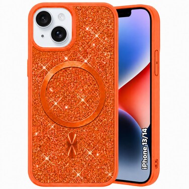 CROWNYX Luxury Glitter Case Compatible with iPhone 13/14, Magnetic Sparkle Rhinestone Diamond Protective Phone Cover with Camera Protection, Slim Shockproof Bling Case for Women and Girls