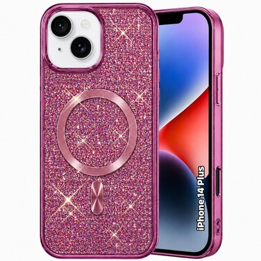 CROWNYX Luxury Glitter Case Compatible with iPhone 13/14, Magnetic Sparkle Rhinestone Diamond Protective Phone Cover with Camera Protection, Slim Shockproof Bling Case for Women and Girls