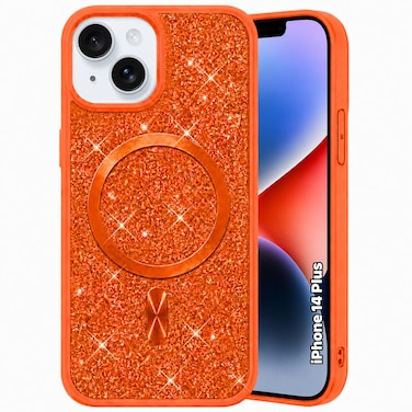 CROWNYX Luxury Glitter Case Compatible with iPhone 13/14, Magnetic Sparkle Rhinestone Diamond Protective Phone Cover with Camera Protection, Slim Shockproof Bling Case for Women and Girls