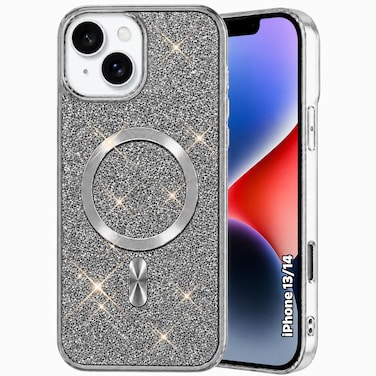 CROWNYX Luxury Glitter Case Compatible with iPhone 14 Plus / 15 Plus, Magnetic Sparkle Rhinestone Diamond Protective Phone Cover with Camera Protection, Slim Shockproof Bling Case for Women and Girls
