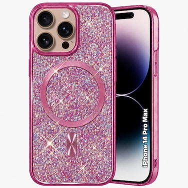 CROWNYX Luxury Glitter Case Compatible with iPhone 14 Pro Max, Magnetic Sparkle Rhinestone Diamond Protective Phone Cover with Camera Protection, Slim Shockproof Bling Case for Women and Girls