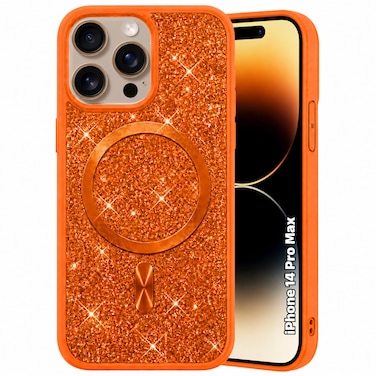 CROWNYX Luxury Glitter Case Compatible with iPhone 14 Pro Max, Magnetic Sparkle Rhinestone Diamond Protective Phone Cover with Camera Protection, Slim Shockproof Bling Case for Women and Girls