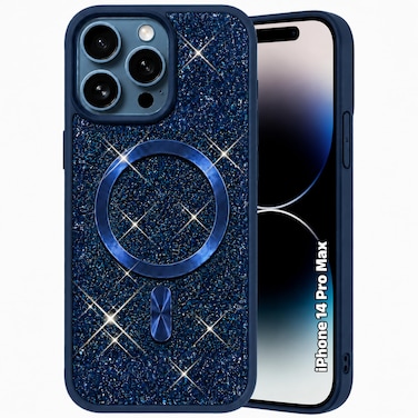 CROWNYX Luxury Glitter Case Compatible with iPhone 14 Pro Max, Magnetic Sparkle Rhinestone Diamond Protective Phone Cover with Camera Protection, Slim Shockproof Bling Case for Women and Girls