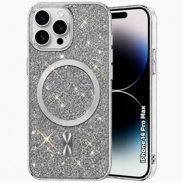 CROWNYX Luxury Glitter Case Compatible with iPhone 14 Pro Max, Magnetic Sparkle Rhinestone Diamond Protective Phone Cover with Camera Protection, Slim Shockproof Bling Case for Women and Girls