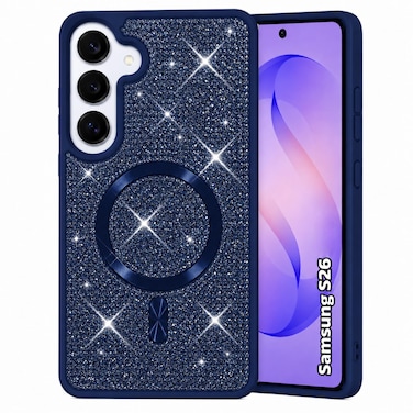 CROWNYX Luxury Glitter Case Compatible with Samsung Galaxy S26, Magnetic Sparkle Rhinestone Diamond Protective Phone Cover with Camera Protection, Slim Shockproof Bling Case for Women and Girls