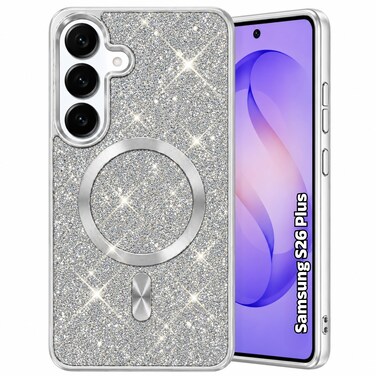 CROWNYX Luxury Glitter Case Compatible with Samsung Galaxy S26 Plus, Magnetic Sparkle Rhinestone Diamond Protective Phone Cover with Camera Protection, Slim Shockproof Bling Case for Women and Girls