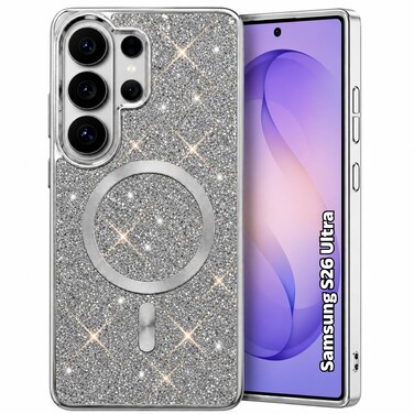 CROWNYX Luxury Glitter Case Compatible with Samsung Galaxy S26 Ultra, Magnetic Sparkle Rhinestone Diamond Protective Phone Cover with Camera Protection, Slim Shockproof Bling Case for Women and Girls