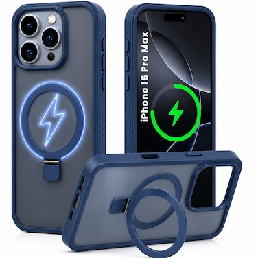 CROWNYX Magnetic Stand Case for iPhone 16 Pro Max, Shockproof Slim Hybrid TPU Cover with Grip &amp; Ring, Matte   Aegis GripStand Pro Case