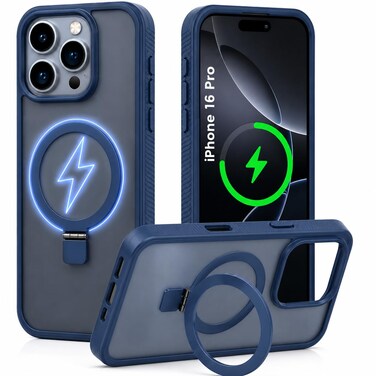 CROWNYX Magnetic Stand Case for iPhone 16 Pro, Shockproof Slim Hybrid TPU Cover with Grip&amp; Ring, Matte   Aegis GripStand Pro Case