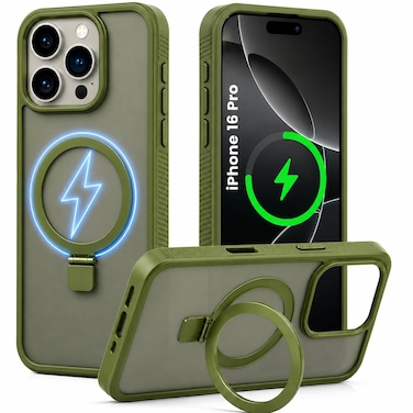CROWNYX Magnetic Stand Case for iPhone 16 Pro, Shockproof Slim Hybrid TPU Cover with Grip&amp; Ring, Matte   Aegis GripStand Pro Case