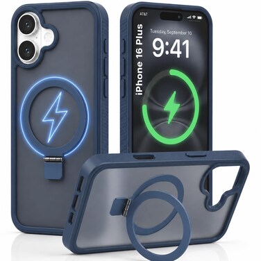CROWNYX Magnetic Stand Case for iPhone 16 Plus, Shockproof Slim Hybrid TPU Cover with Grip &amp; Ring, Matte   Aegis GripStand Pro Case