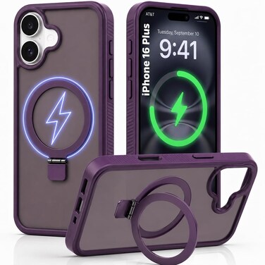 CROWNYX Magnetic Stand Case for iPhone 16 Plus, Shockproof Slim Hybrid TPU Cover with Grip &amp; Ring, Matte   Aegis GripStand Pro Case