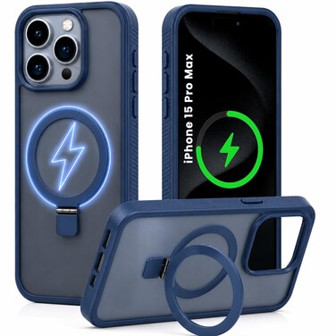 CROWNYX Magnetic Stand Case for iPhone 15 Pro Max, Shockproof Slim Hybrid TPU Cover with Grip &amp; Ring, Matte   Aegis GripStand Pro Case