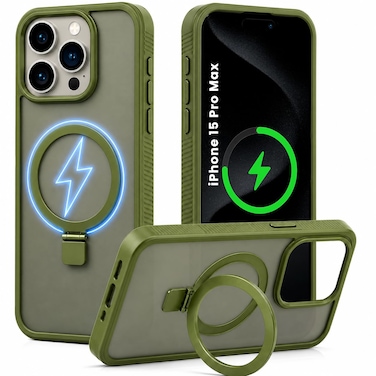 CROWNYX Magnetic Stand Case for iPhone 15 Pro Max, Shockproof Slim Hybrid TPU Cover with Grip &amp; Ring, Matte   Aegis GripStand Pro Case
