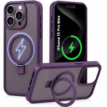 CROWNYX Magnetic Stand Case for iPhone 15 Pro Max, Shockproof Slim Hybrid TPU Cover with Grip &amp; Ring, Matte   Aegis GripStand Pro Case