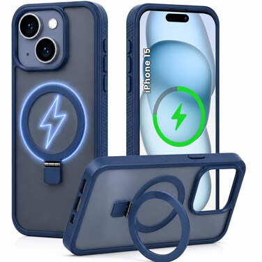 CROWNYX Magnetic Stand Case for iPhone 15, Shockproof Slim Hybrid TPU Cover with Grip &amp; Ring, Matte   Aegis GripStand Pro Case