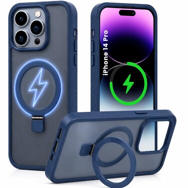CROWNYX Magnetic Stand Case for iPhone 14 Pro, Shockproof Slim Hybrid TPU Cover with Grip &amp; Ring, Matte   Aegis GripStand Pro Case