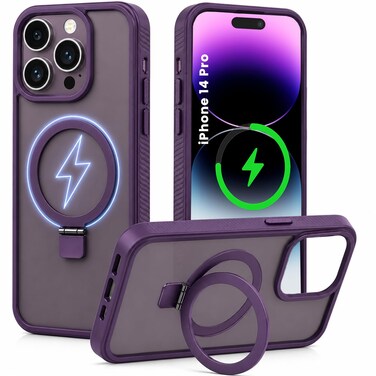 CROWNYX Magnetic Stand Case for iPhone 14 Pro, Shockproof Slim Hybrid TPU Cover with Grip &amp; Ring, Matte   Aegis GripStand Pro Case