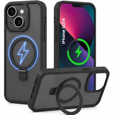 CROWNYX Magnetic Stand Case for iPhone 13/14, Shockproof Slim Hybrid TPU Cover with Grip &amp; Ring   Aegis GripStand Pro Case