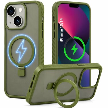 CROWNYX Magnetic Stand Case for iPhone 13/14, Shockproof Slim Hybrid TPU Cover with Grip &amp; Ring   Aegis GripStand Pro Case