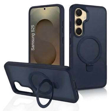 CROWNYX Magnetic Stand Case for Samsung Galaxy S25, Shockproof Slim Hybrid TPU Cover with Grip Ring   Aegis GripStand Pro Case