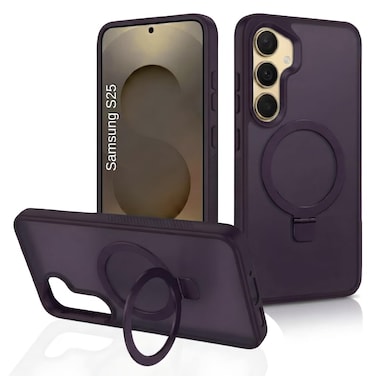 CROWNYX Magnetic Stand Case for Samsung Galaxy S25, Shockproof Slim Hybrid TPU Cover with Grip Ring   Aegis GripStand Pro Case